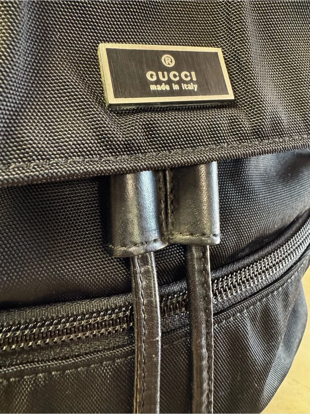 GUCCI Women’s Mini Black Nylon Backpack Leather Trim Minimalist 11x10x3”